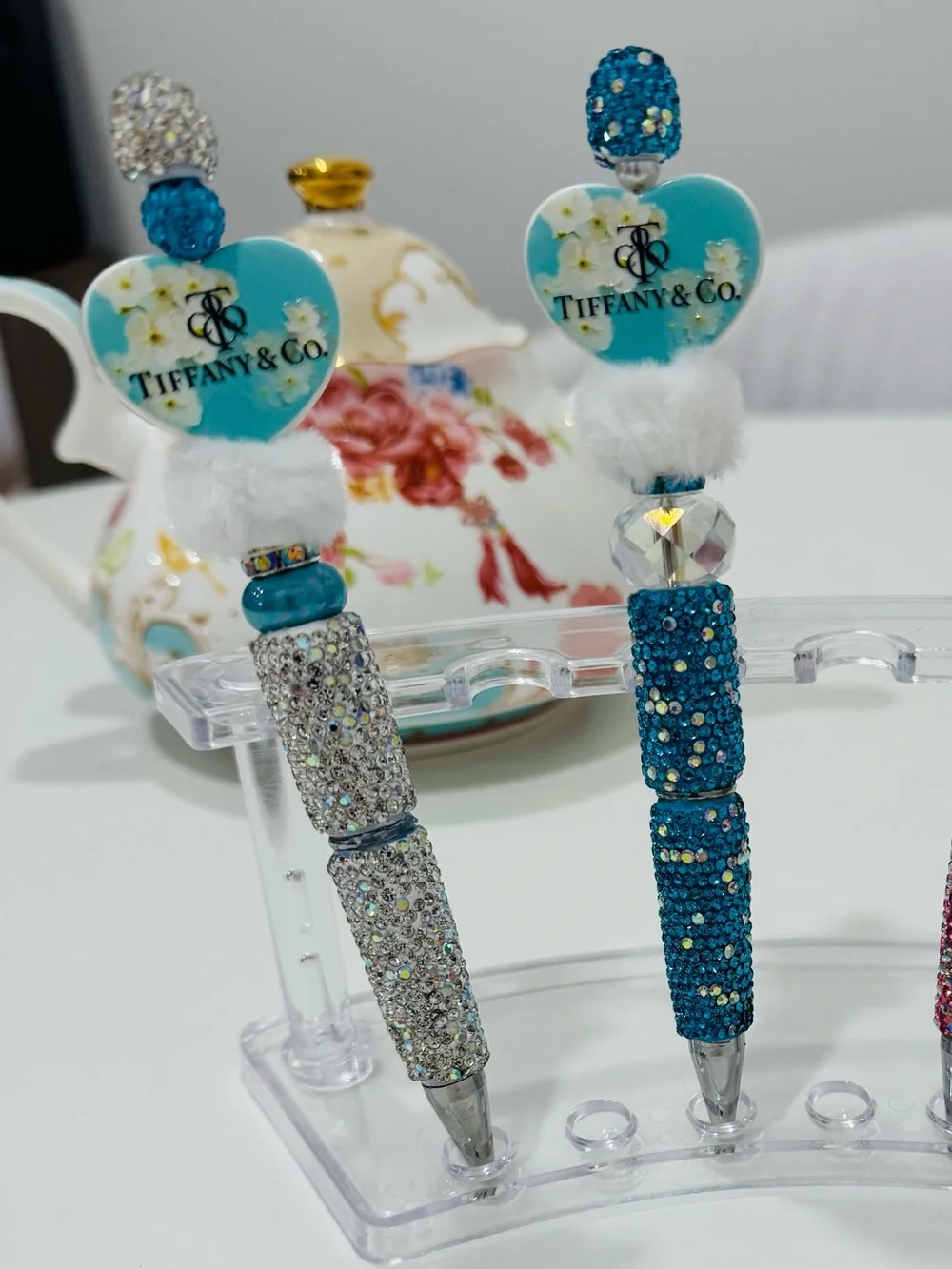 Tiffany & Co. Blue Floral Heart Charm Pendant bling Pen $20 each